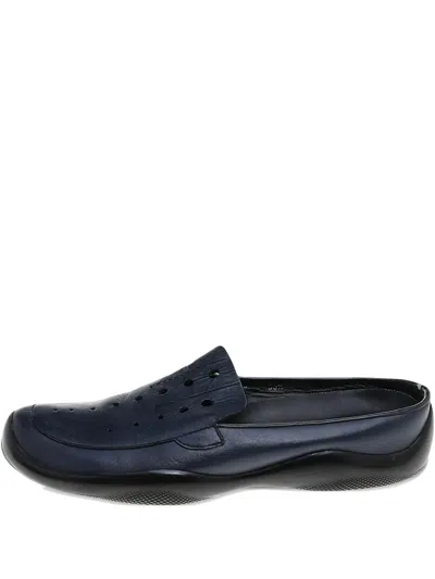 Pre-owned Prada Leather Perforated Loafers In Blue