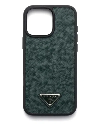 Prada Leather Phone Case In Green