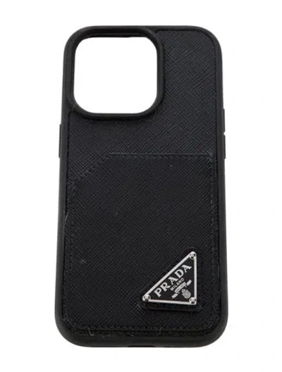 Pre-owned Prada Leather Phone Case In Black