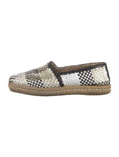 Pre-owned Prada Leather Plaid Print Espadrilles In Black