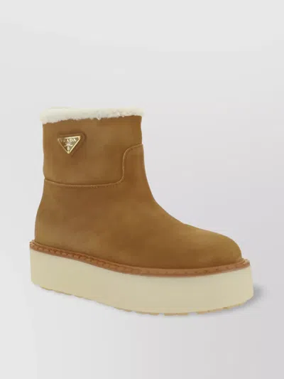 PRADA LEATHER PLATFORM ANKLE BOOTS