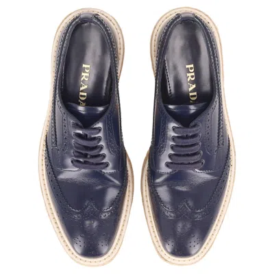 Pre-owned Prada Leather Platform Brogues In Gray