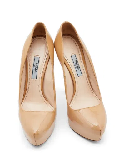 Pre-owned Prada Leather Platform Pumps In Neutral