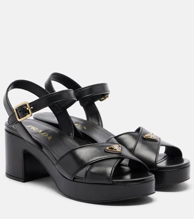 Prada Leather Platform Sandals In Black