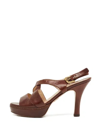 Pre-owned Prada Leather Platform Sandals In Brown