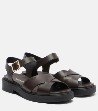 Prada Leather Platform Sandals In Black