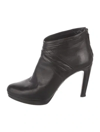 Pre-owned Prada Leather Pleated Accents Boots In Black