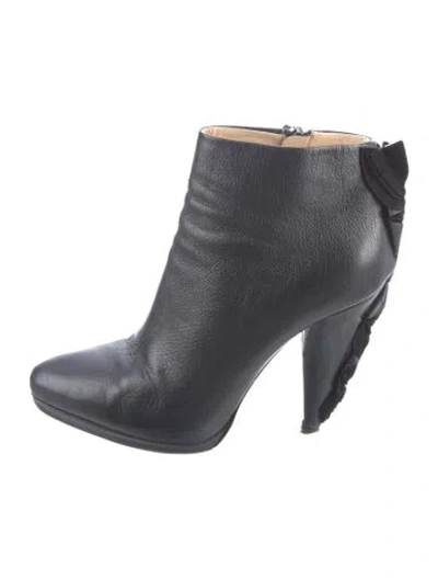 Pre-owned Prada Leather Pleated Accents Boots In Black