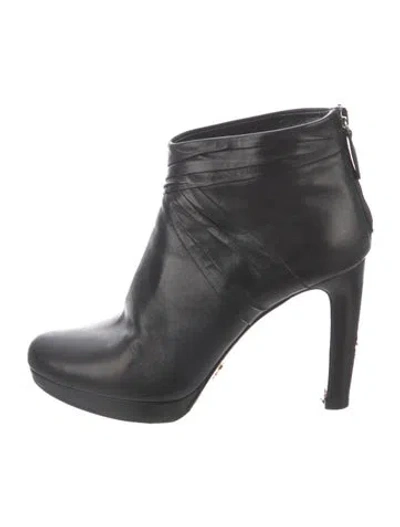 Pre-owned Prada Leather Pleated Accents Boots In Black