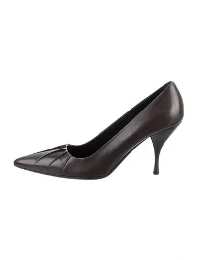 Pre-owned Prada Leather Pleated Accents Pumps In Brown