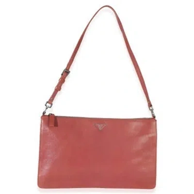 Pre-owned Prada Leather Pochette Medium In Red