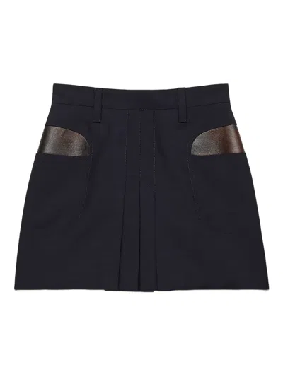 Prada Leather-pocket Pleated Mini Skirt In Black