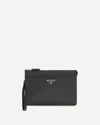 Prada Clutch Bag Leather Detachable Wrist Handle In Black