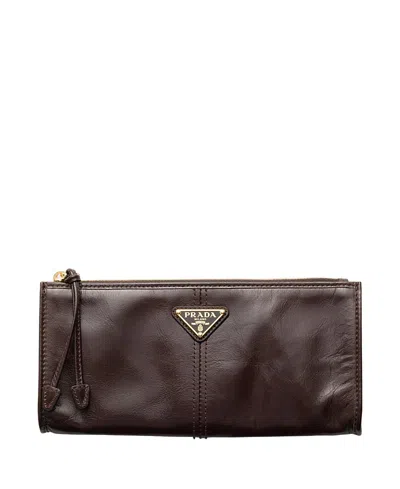 Prada Leather Pouch In Brown