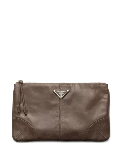 Prada Leather Pouch In Brown
