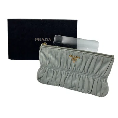 Pre-owned Prada Leather Pouch () In Gray