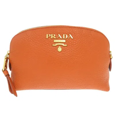 Pre-owned Prada Leather Pouch () In Orange