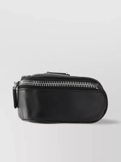 Prada Leather Pouch With Detachable Strap And Silver-tone Hardware In Black