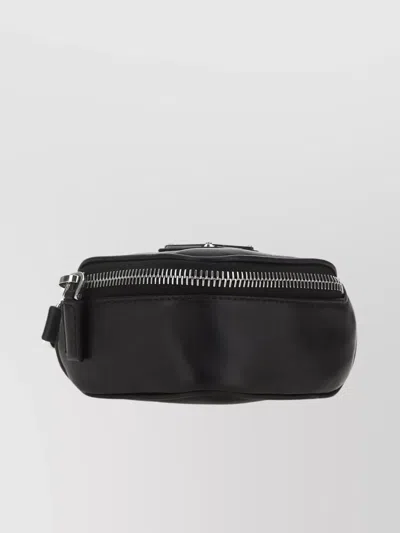 Prada Leather Pouch With Detachable Strap And Silver-tone Hardware In Black