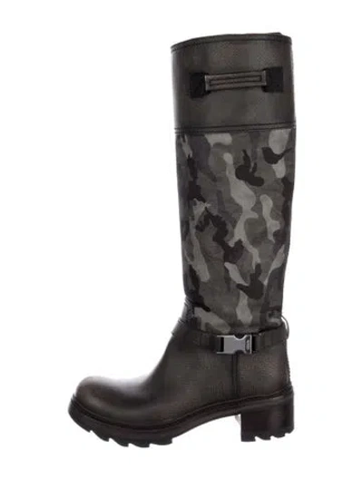 Pre-owned Prada Leather Printed Boots In Brown