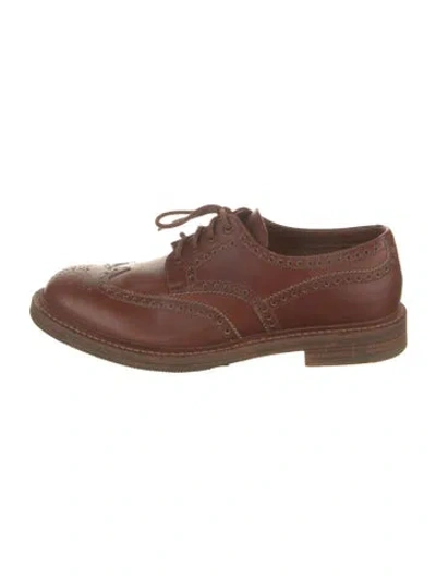 Pre-owned Prada Leather Printed Brogues In Brown