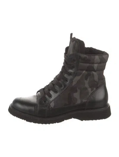 Pre-owned Prada Leather Printed Combat Boots In Black