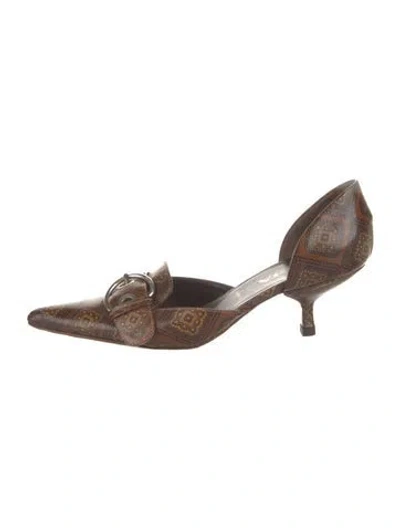 Pre-owned Prada Leather Printed D'orsay Pumps In Brown