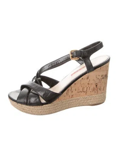 Pre-owned Prada Leather Printed Espadrilles In Black