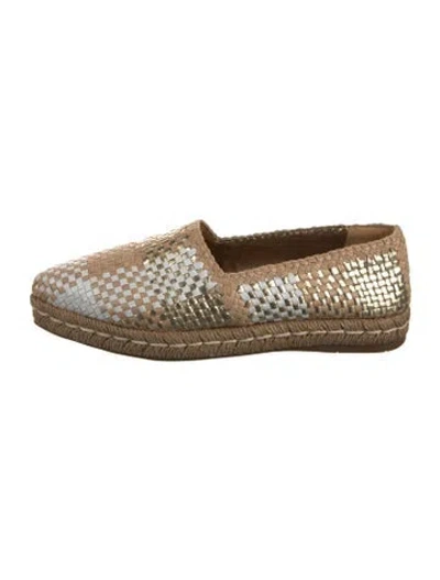 Pre-owned Prada Leather Printed Espadrilles In Gold