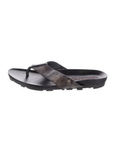 Pre-owned Prada Leather Printed Flip Flops In Black