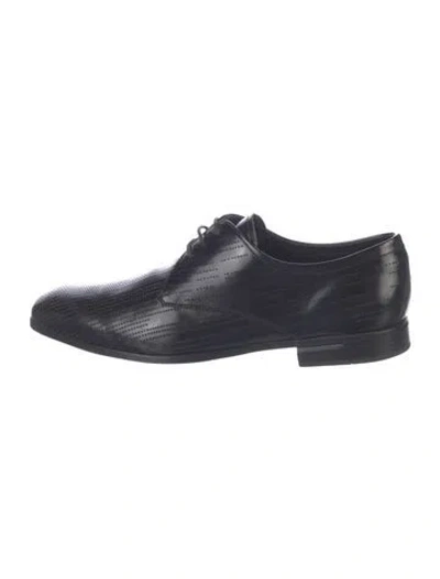 Pre-owned Prada Leather Printed Oxfords In Blue