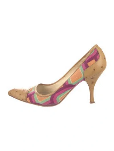 Pre-owned Prada Leather Printed Pumps In Neutral