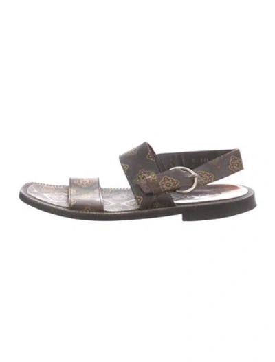 Pre-owned Prada Leather Printed Sandals In Brown