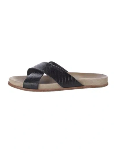 Pre-owned Prada Leather Printed Slides In Black