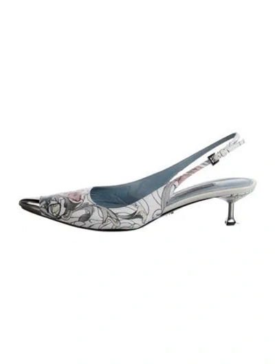 Pre-owned Prada Leather Printed Slingback Pumps In White