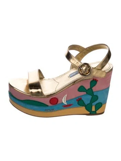 Pre-owned Prada Leather Printed Slingback Sandals In Multi