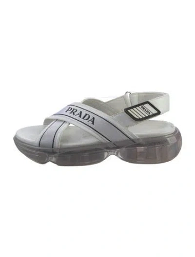 Pre-owned Prada Leather Printed Slingback Sandals In White