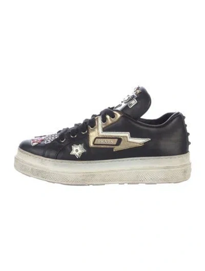 Pre-owned Prada Leather Printed Sneakers In Black