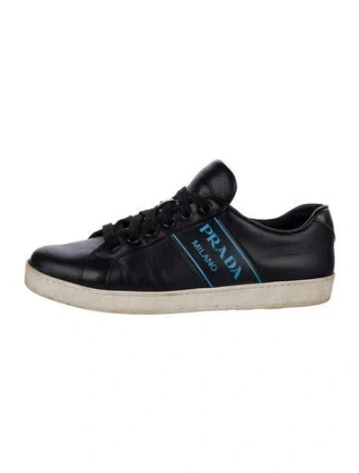 Pre-owned Prada Leather Printed Sneakers In Black/blue