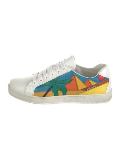 Pre-owned Prada Leather Printed Sneakers In Neutral