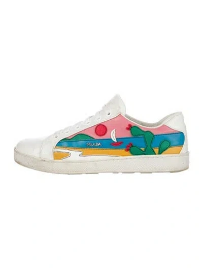 Pre-owned Prada Leather Printed Sneakers In White