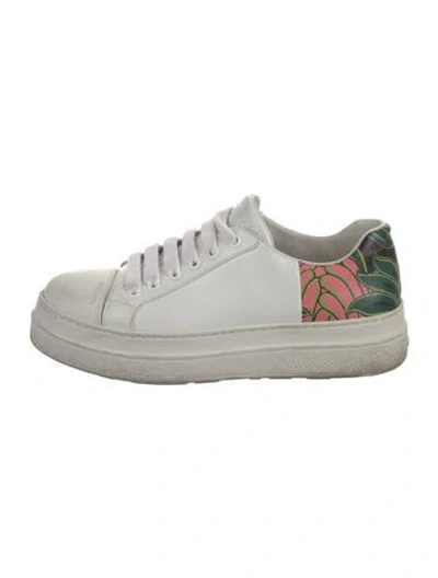 Pre-owned Prada Leather Printed Sneakers In White
