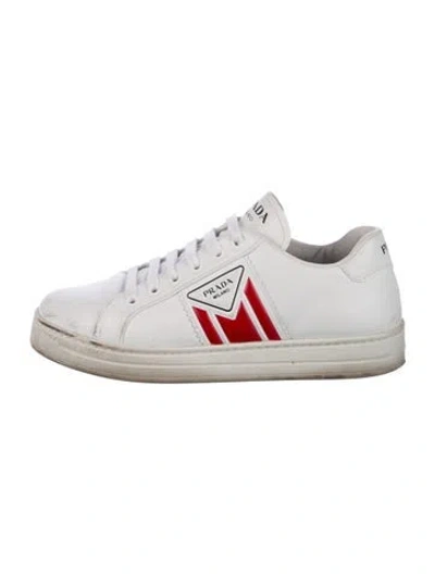 Pre-owned Prada Leather Printed Sneakers In White