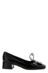 Prada Leather Pumps With Block Heel And Bow In Black
