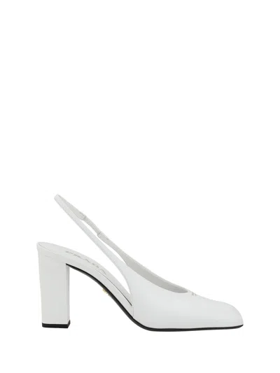 Prada 85 Patent Leather Slingback Pumps In White