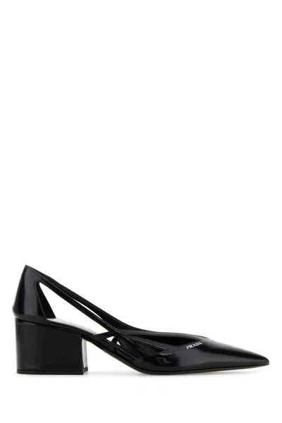 Prada Brushed Leather Cut-out Pumps In Black