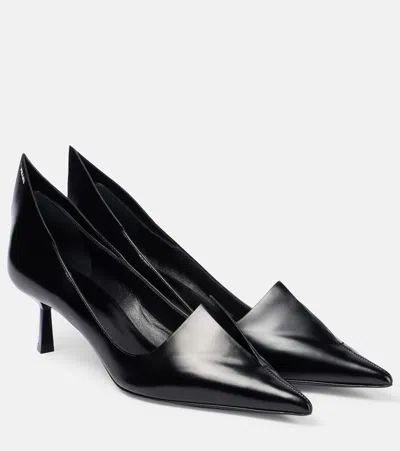 Prada Brushed Leather Kitten Heel Pumps In Black
