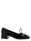 Prada Leather Pumps With Block Heel And Bow In Black