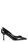 Prada Leather Pumps With Glossy Finish And Pointed Toe In Black