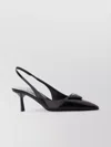 Prada Leather Pumps Glossy Finish Kitten Heel Pointed Toe In Black